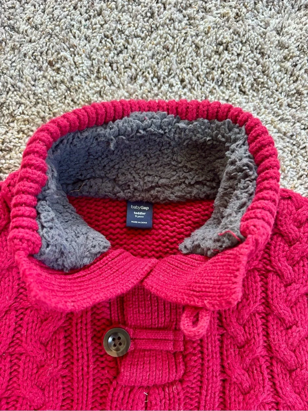 Boys gap Cozy Red Cable-Knit Sweater with Buttoned sherpa Neck and patched elbow